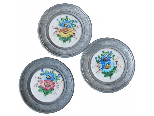 Oferta 3 Tablouri din ceramica si zinc, diametru 10 cm